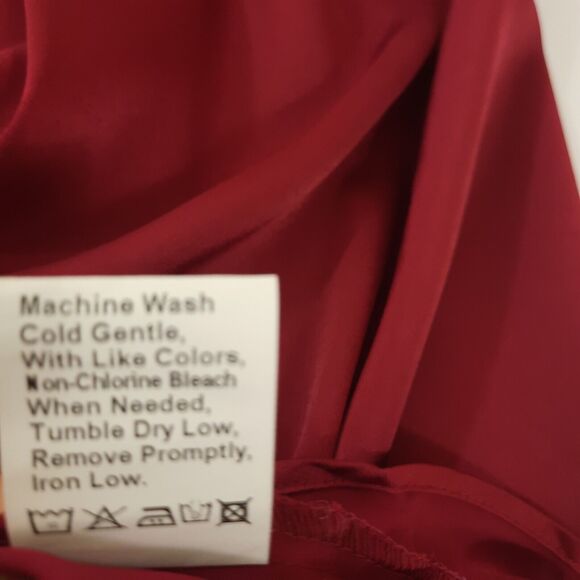 NWT Burgundy Dark Red Satin Midi Dress Sz XL Wrap Front Short Sleeves Tie Waist - Picture 8 of 10